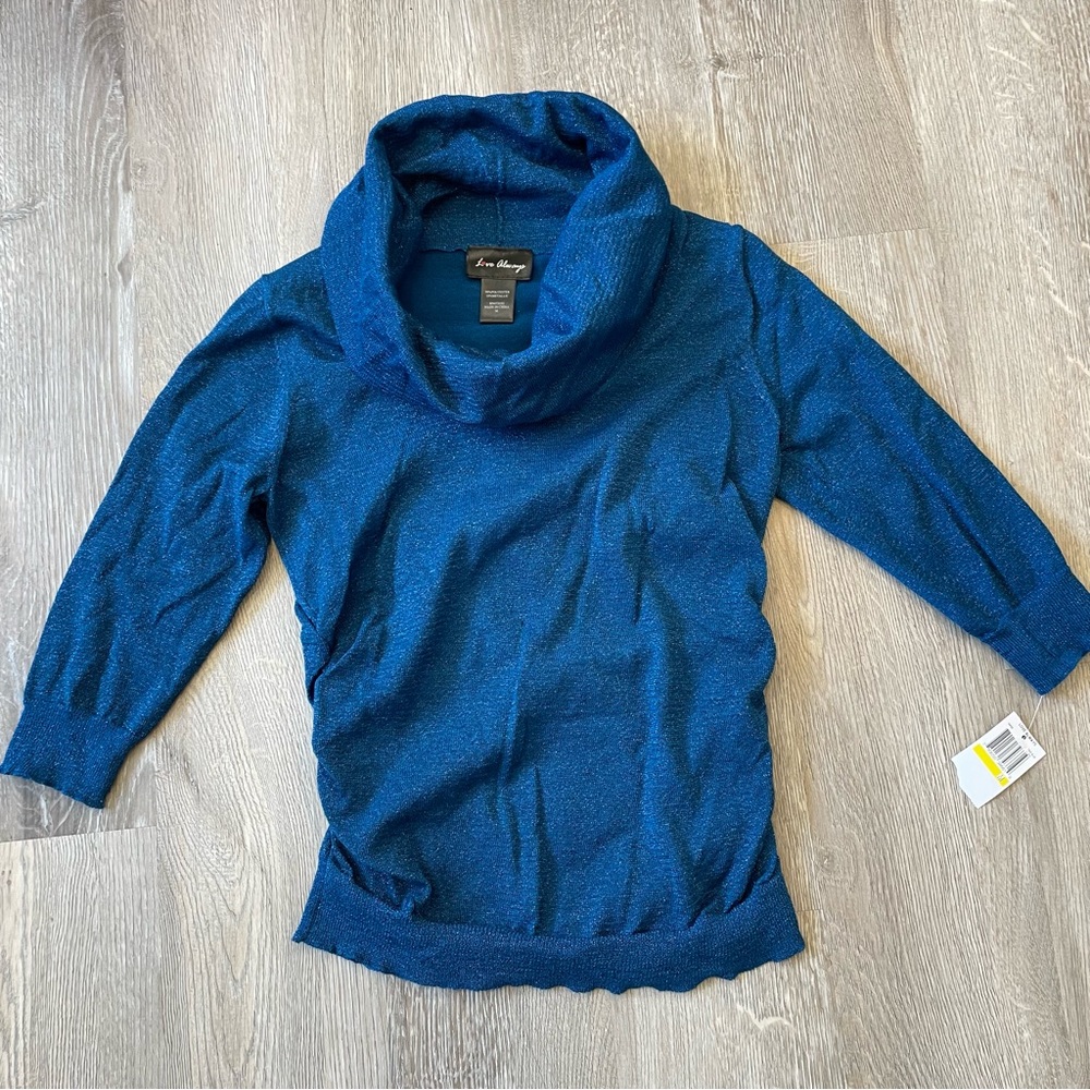 LOVE ALWAYS NWT Sparkle Funnel Neck Sweater - Blue Size Medium
